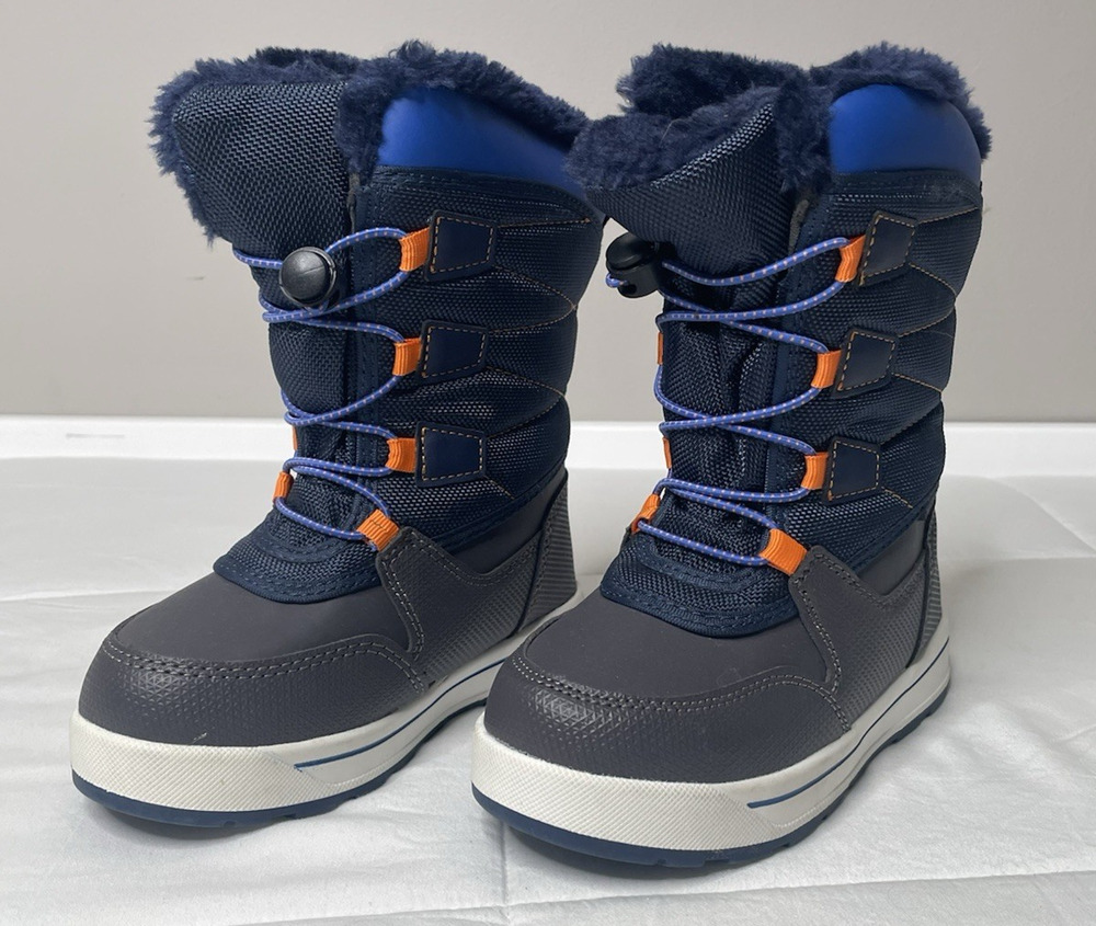 Wonder Nation Kids Size 11 Winter Snow Boots Navy Orange Faux Fur 3M Thinsulate
